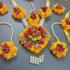 BengCraft Jewellery Wonderful Designer Flower Jewellery set for Bridal Neckacle Set for Women & Girls for Haldi, Mehandi, Wedding, Bridal & Baby Shower with Necklace, Earrings, Maang Tika & Bracelet - Image 2