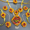 BengCraft Jewellery Wonderful Designer Flower Jewellery set for Bridal Neckacle Set for Women & Girls for Haldi, Mehandi, Wedding, Bridal & Baby Shower with Necklace, Earrings, Maang Tika & Bracelet - Image 5