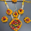 BengCraft Jewellery Wonderful Designer Flower Jewellery set for Bridal Neckacle Set for Women & Girls for Haldi, Mehandi, Wedding, Bridal & Baby Shower with Necklace, Earrings, Maang Tika & Bracelet - Image 6
