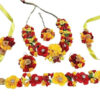 BengCraft Artificial Flower Jewellery for Bride Women's Haldi Mehandi Mehendi Mehndi, Yellow Bridal Floral Jewels Set of Necklace Earrings Maang Tika Bracelets for Mom’s Baby Shower Godh Bharai