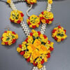 BengCraft Artificial Flower Jewellery for Brides Women's Haldi Weddings Marriages Mehandi Mehndi, Bridal Floral Jewels Set of Necklace Earrings Maang Tika Bracelets for Mom’s Baby Shower Godh Bharai - Image 4
