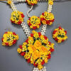 BengCraft Artificial Flower Jewellery for Brides Women's Haldi Weddings Marriages Mehandi Mehndi, Bridal Floral Jewels Set of Necklace Earrings Maang Tika Bracelets for Mom’s Baby Shower Godh Bharai - Image 5