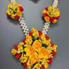 BengCraft Artificial Flower Jewellery for Brides Women's Haldi Weddings Marriages Mehandi Mehndi, Bridal Floral Jewels Set of Necklace Earrings Maang Tika Bracelets for Mom’s Baby Shower Godh Bharai - Image 6